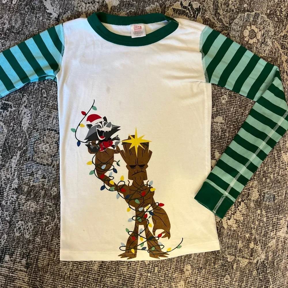Hanna Andersson Marvel Groot Kids Size 12 Holiday Long John Pajamas